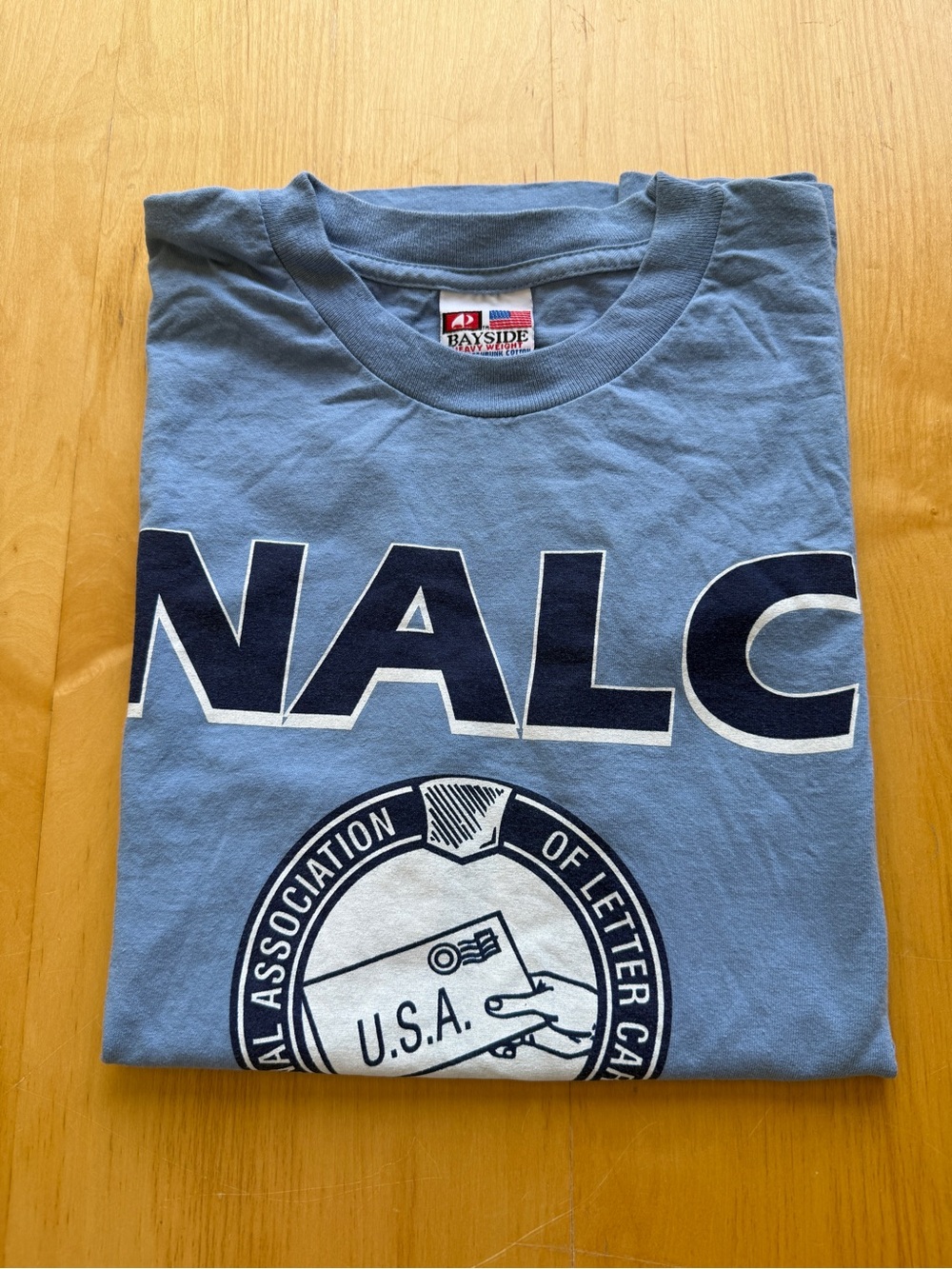 Vintage NALC Letter Carriers USA Made Bayside T-Shirt Large Union Postal Blue